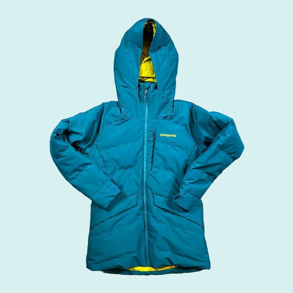 Patagonia Women's Pipe Down Jacket Teal Blue Ski Skiing Winter Puffer X-Small
